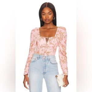 Free People Womens Hilary Printed Top in Pink Combo Size Medium